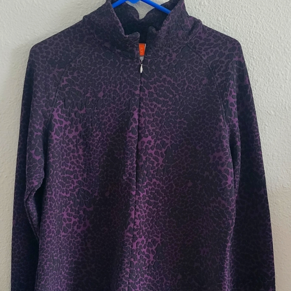 Purple Leopard Print Lucy, crew neck zip top